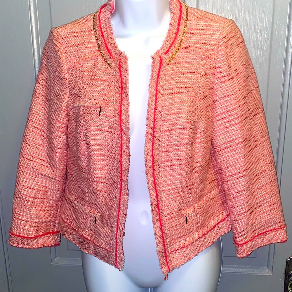 White House Black Market Classic Fuchsia Tweed Jacket